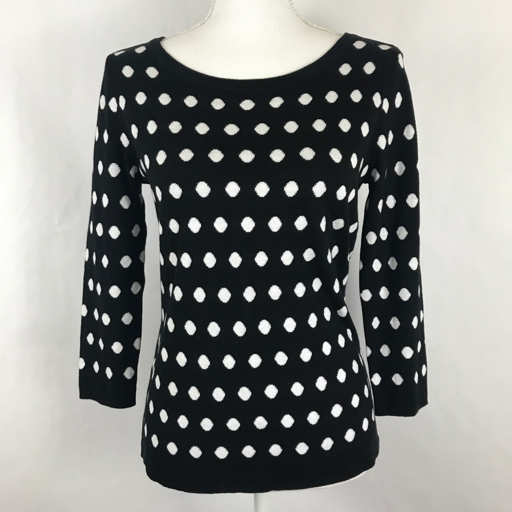 Liz Claiborne Small Sweater Gray Black Polka Dots